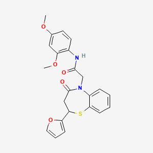 molecular formula C23H22N2O5S B2597794 N-(2,4-dimethoxyphenyl)-2-(2-(furan-2-yl)-4-oxo-3,4-dihydrobenzo[b][1,4]thiazepin-5(2H)-yl)acetamide CAS No. 863005-00-9