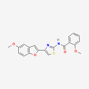 molecular formula C20H16N2O4S B2597801 2-methoxy-N-(4-(5-methoxybenzofuran-2-yl)thiazol-2-yl)benzamide CAS No. 922106-88-5