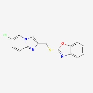 molecular formula C15H10ClN3OS B2597821 2-(((6-Chloroimidazo[1,2-a]pyridin-2-yl)methyl)thio)benzo[d]oxazole CAS No. 314746-66-2