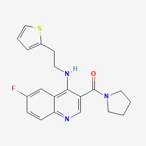 molecular formula C20H20FN3OS B2597833 (6-Fluoro-4-((2-(thiophen-2-yl)ethyl)amino)quinolin-3-yl)(pyrrolidin-1-yl)methanone CAS No. 1326806-79-4