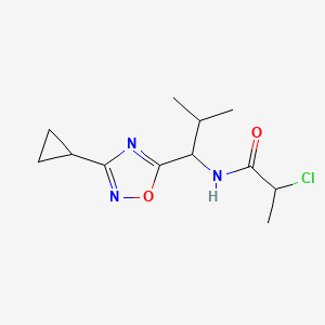 molecular formula C12H18ClN3O2 B2597849 2-Chloro-N-[1-(3-cyclopropyl-1,2,4-oxadiazol-5-yl)-2-methylpropyl]propanamide CAS No. 2411262-58-1