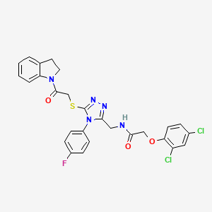 molecular formula C27H22Cl2FN5O3S B2597857 2-(2,4-dichlorophenoxy)-N-((4-(4-fluorophenyl)-5-((2-(indolin-1-yl)-2-oxoethyl)thio)-4H-1,2,4-triazol-3-yl)methyl)acetamide CAS No. 317328-55-5