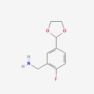 molecular formula C10H12FNO2 B2597874 [5-(1,3-Dioxolan-2-yl)-2-fluorophenyl]methanamine CAS No. 2225141-29-5