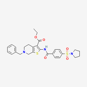 molecular formula C28H31N3O5S2 B2597885 Ethyl 6-benzyl-2-(4-(pyrrolidin-1-ylsulfonyl)benzamido)-4,5,6,7-tetrahydrothieno[2,3-c]pyridine-3-carboxylate CAS No. 524063-66-9