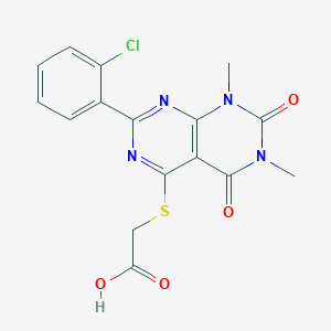 molecular formula C16H13ClN4O4S B2597912 2-[7-(2-Chlorophenyl)-1,3-dimethyl-2,4-dioxopyrimido[4,5-d]pyrimidin-5-yl]sulfanylacetic acid CAS No. 872695-78-8