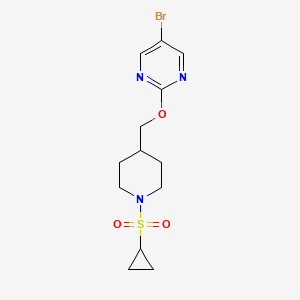 molecular formula C13H18BrN3O3S B2597944 5-Bromo-2-[(1-cyclopropylsulfonylpiperidin-4-yl)methoxy]pyrimidine CAS No. 2379972-59-3