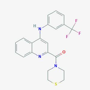 molecular formula C21H18F3N3OS B2597954 Thiomorpholino(4-((3-(trifluoromethyl)phenyl)amino)quinolin-2-yl)methanone CAS No. 1226453-76-4