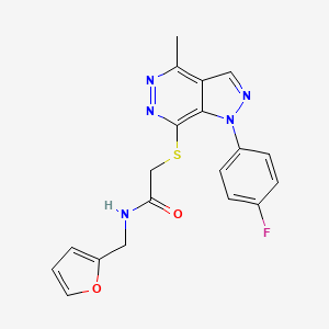 molecular formula C19H16FN5O2S B2597959 2-((1-(4-氟苯基)-4-甲基-1H-吡唑并[3,4-d]嘧啶-7-基)硫代)-N-(呋喃-2-基甲基)乙酰胺 CAS No. 1105202-12-7