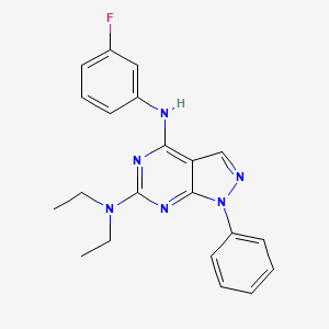 molecular formula C21H21FN6 B2597962 N~6~,N~6~-二乙基-N~4~-(3-氟苯基)-1-苯基-1H-吡唑并[3,4-d]嘧啶-4,6-二胺 CAS No. 955337-28-7