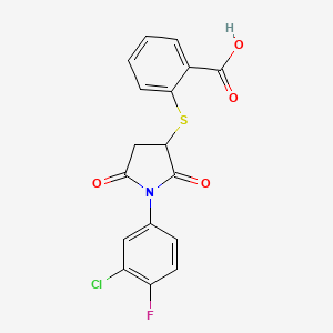 2-((1-(3-Chloro-4-fluorophenyl)-2,5-dioxopyrrolidin-3-yl)thio)benzoic acid