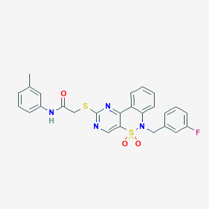 molecular formula C26H21FN4O3S2 B2597975 2-{[6-(3-氟苄基)-5,5-二氧化-6H-嘧啶并[5,4-c][2,1]苯并噻嗪-2-基]硫代}-N-(3-甲苯基)乙酰胺 CAS No. 895098-87-0