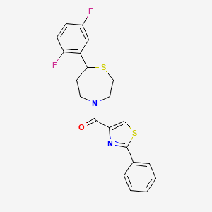 molecular formula C21H18F2N2OS2 B2597988 (7-(2,5-Difluorophenyl)-1,4-thiazepan-4-yl)(2-phenylthiazol-4-yl)methanone CAS No. 1704641-83-7