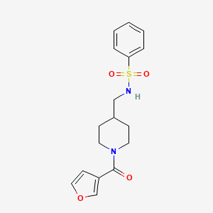 molecular formula C17H20N2O4S B2597990 N-((1-(furan-3-carbonyl)piperidin-4-yl)methyl)benzenesulfonamide CAS No. 1396802-20-2