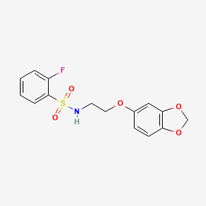 molecular formula C15H14FNO5S B2597998 N-(2-(Benzo[d][1,3]dioxol-5-yloxy)ethyl)-2-fluorbenzolsulfonamid CAS No. 1105204-99-6