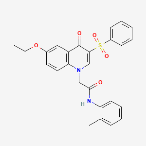 molecular formula C26H24N2O5S B2598001 2-[3-(benzenesulfonyl)-6-ethoxy-4-oxoquinolin-1-yl]-N-(2-methylphenyl)acetamide CAS No. 866725-51-1