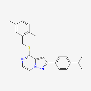 molecular formula C24H25N3S B2598003 4-[(2,5-Dimethylbenzyl)thio]-2-(4-isopropylphenyl)pyrazolo[1,5-a]pyrazine CAS No. 1223926-39-3