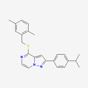 molecular formula C24H25N3S B2598003 4-[(2,5-二甲基苄基)硫]-2-(4-异丙苯基)吡唑并[1,5-a]哒嗪 CAS No. 1223926-39-3