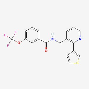 molecular formula C18H13F3N2O2S B2598009 N-((2-(thiophen-3-yl)pyridin-3-yl)methyl)-3-(trifluoromethoxy)benzamide CAS No. 2034408-11-0