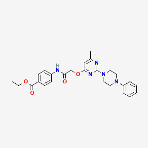 molecular formula C26H29N5O4 B2598013 Ethyl 4-[({[6-methyl-2-(4-phenylpiperazin-1-yl)pyrimidin-4-yl]oxy}acetyl)amino]benzoate CAS No. 1031962-50-1