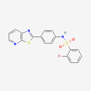 molecular formula C18H12FN3O2S2 B2598021 2-fluoro-N-(4-(thiazolo[5,4-b]pyridin-2-yl)phenyl)benzenesulfonamide CAS No. 863594-60-9