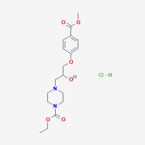 molecular formula C18H27ClN2O6 B2598036 Ethyl 4-(2-hydroxy-3-(4-(methoxycarbonyl)phenoxy)propyl)piperazine-1-carboxylate hydrochloride CAS No. 1216997-81-7