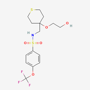 molecular formula C15H20F3NO5S2 B2598038 N-((4-(2-hydroxyethoxy)tetrahydro-2H-thiopyran-4-yl)methyl)-4-(trifluoromethoxy)benzenesulfonamide CAS No. 2320641-52-7