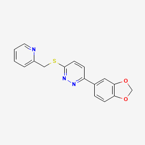 molecular formula C17H13N3O2S B2598040 3-(1,3-苯并二氧杂环-5-基)-6-(吡啶-2-基甲硫基)嘧啶嗪 CAS No. 872695-53-9
