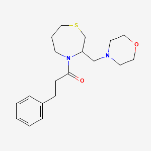 molecular formula C19H28N2O2S B2598044 1-(3-(Morpholinomethyl)-1,4-thiazepan-4-yl)-3-phenylpropan-1-one CAS No. 1421450-72-7