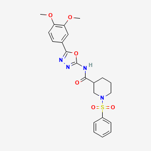 molecular formula C22H24N4O6S B2598052 N-(5-(3,4-二甲氧基苯基)-1,3,4-恶二唑-2-基)-1-(苯磺酰基)哌啶-3-甲酰胺 CAS No. 955799-22-1