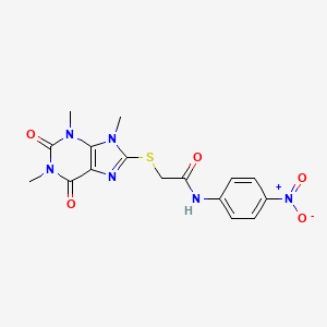 molecular formula C16H16N6O5S B2598063 N-(4-nitrophenyl)-2-((1,3,9-trimethyl-2,6-dioxo-2,3,6,9-tetrahydro-1H-purin-8-yl)thio)acetamide CAS No. 897454-07-8