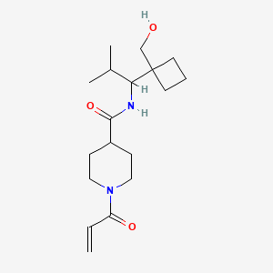 molecular formula C18H30N2O3 B2598069 N-[1-[1-(Hydroxymethyl)cyclobutyl]-2-methylpropyl]-1-prop-2-enoylpiperidine-4-carboxamide CAS No. 2361744-76-3