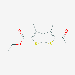 molecular formula C13H14O3S2 B2598081 Ethyl 5-acetyl-3,4-dimethylthieno[2,3-b]thiophene-2-carboxylate CAS No. 555154-25-1