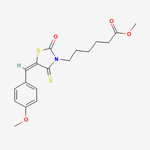 molecular formula C18H21NO4S2 B2598091 methyl 6-[(5E)-5-[(4-methoxyphenyl)methylidene]-2-oxo-4-sulfanylidene-1,3-thiazolidin-3-yl]hexanoate CAS No. 303055-62-1