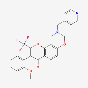 molecular formula C25H19F3N2O4 B2598108 3-(2-methoxyphenyl)-9-(pyridin-4-ylmethyl)-2-(trifluoromethyl)-9,10-dihydrochromeno[8,7-e][1,3]oxazin-4(8H)-one CAS No. 929402-81-3