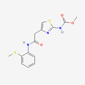molecular formula C14H15N3O3S2 B2598115 Methyl (4-(2-((2-(methylthio)phenyl)amino)-2-oxoethyl)thiazol-2-yl)carbamate CAS No. 946313-61-7