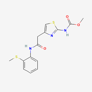 molecular formula C14H15N3O3S2 B2598115 甲基（4-（2-（（2-（甲硫基）苯基）氨基）-2-氧代乙基）噻唑-2-基）氨基甲酸酯 CAS No. 946313-61-7