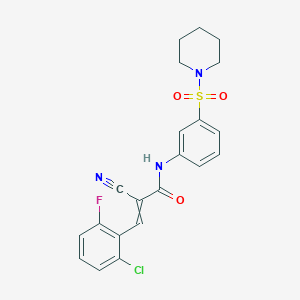 molecular formula C21H19ClFN3O3S B2598121 3-(2-chloro-6-fluorophenyl)-2-cyano-N-[3-(piperidine-1-sulfonyl)phenyl]prop-2-enamide CAS No. 717118-41-7