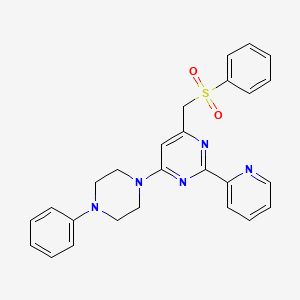 molecular formula C26H25N5O2S B2598137 4-(4-Phenylpiperazino)-6-[(phenylsulfonyl)methyl]-2-(2-pyridinyl)pyrimidine CAS No. 303147-57-1