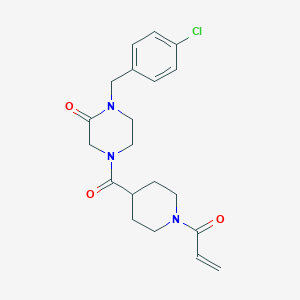 molecular formula C20H24ClN3O3 B2598163 1-[(4-Chlorophenyl)methyl]-4-(1-prop-2-enoylpiperidine-4-carbonyl)piperazin-2-one CAS No. 2361705-76-0