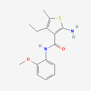 molecular formula C15H18N2O2S B2598197 2-amino-4-ethyl-N-(2-methoxyphenyl)-5-methylthiophene-3-carboxamide CAS No. 438228-30-9