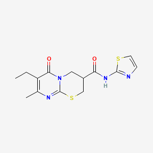 molecular formula C14H16N4O2S2 B2598201 7-ethyl-8-methyl-6-oxo-N-(thiazol-2-yl)-2,3,4,6-tetrahydropyrimido[2,1-b][1,3]thiazine-3-carboxamide CAS No. 1421499-83-3