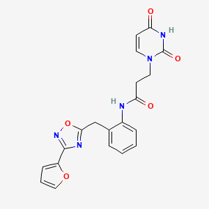 molecular formula C20H17N5O5 B2598222 3-(2,4-dioxo-3,4-dihydropyrimidin-1(2H)-yl)-N-(2-((3-(furan-2-yl)-1,2,4-oxadiazol-5-yl)methyl)phenyl)propanamide CAS No. 1705364-37-9