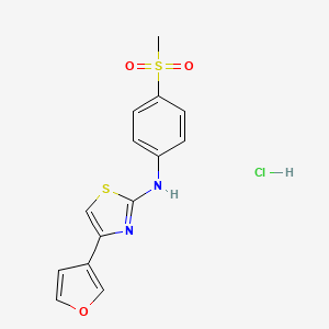 molecular formula C14H13ClN2O3S2 B2598225 4-(furan-3-yl)-N-(4-(methylsulfonyl)phenyl)thiazol-2-amine hydrochloride CAS No. 2034619-37-7