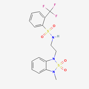 molecular formula C16H16F3N3O4S2 B2598231 N-(2-(3-methyl-2,2-dioxidobenzo[c][1,2,5]thiadiazol-1(3H)-yl)ethyl)-2-(trifluoromethyl)benzenesulfonamide CAS No. 2034542-75-9