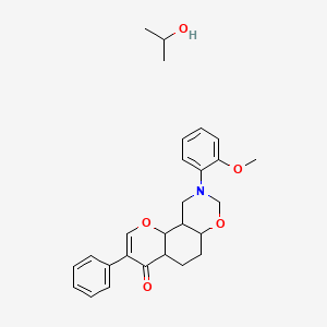 molecular formula C27H27NO5 B2598250 9-(2-甲氧基苯基)-3-苯基-4H,8H,9H,10H-色烯并[8,7-e][1,3]恶嗪-4-酮；丙pan-2-醇 CAS No. 1351617-47-4