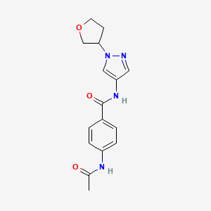 molecular formula C16H18N4O3 B2598257 4-乙酰氨基-N-(1-(四氢呋喃-3-基)-1H-吡唑-4-基)苯甲酰胺 CAS No. 1796947-68-6