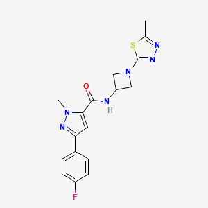 molecular formula C17H17FN6OS B2598272 5-(4-Fluorophenyl)-2-methyl-N-[1-(5-methyl-1,3,4-thiadiazol-2-yl)azetidin-3-yl]pyrazole-3-carboxamide CAS No. 2415531-89-2