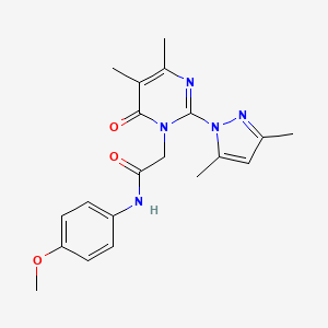 molecular formula C20H23N5O3 B2598287 2-[2-(3,5-dimethylpyrazol-1-yl)-4,5-dimethyl-6-oxopyrimidin-1-yl]-N-(4-methoxyphenyl)acetamide CAS No. 1002217-69-7