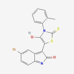 molecular formula C18H11BrN2O2S2 B2598297 (Z)-5-(5-bromo-2-oxoindolin-3-ylidene)-2-thioxo-3-(o-tolyl)thiazolidin-4-one CAS No. 307525-42-4