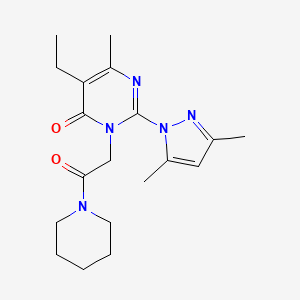 molecular formula C19H27N5O2 B2598310 2-(3,5-dimethyl-1H-pyrazol-1-yl)-5-ethyl-6-methyl-3-(2-oxo-2-piperidin-1-ylethyl)pyrimidin-4(3H)-one CAS No. 1007043-20-0